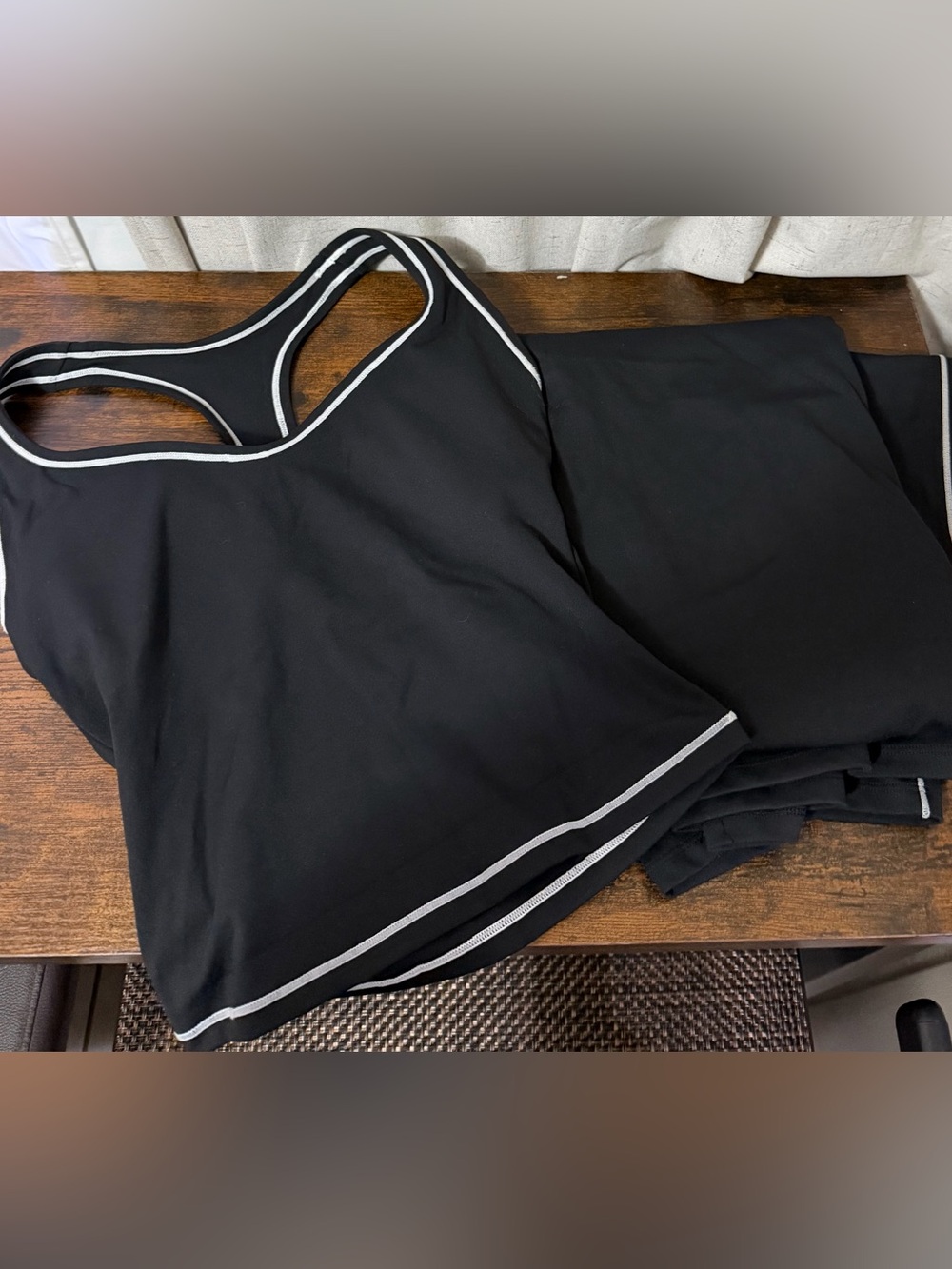 NWOT Black Activewear Set Contrast Trim Sports Bra & High-Waisted Flare Legging
